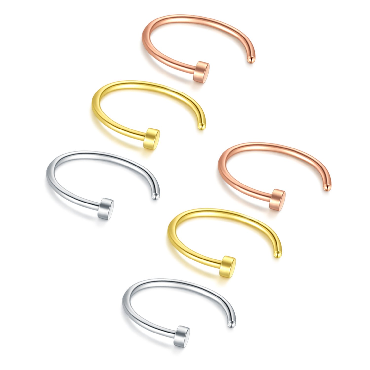 Briana Williams Fake Nariz Anillos Hoop-20G 18G 16G Nariz Aro Anillo 6mm/8mm/10mm/12mm Nariz Piercing Labio Septum Anillo Arete Faux Joyería Piercing del Cuerpo 6 Piezas — view 9