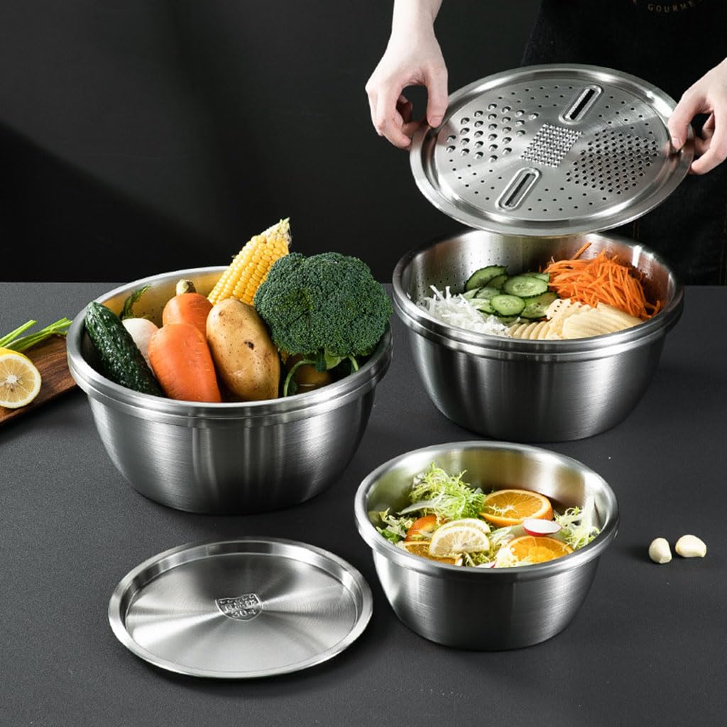 Metallsieb und Schüsseln, 3-in-1 Edelstahl Micro-Perforierte Küchensieb Nudelsieb mit Griffen, Abtropfsieb Seiher für Nudeln Obst Reis Gemüse, Spülmaschinenfest(Size:30CM,Color:Silber)
