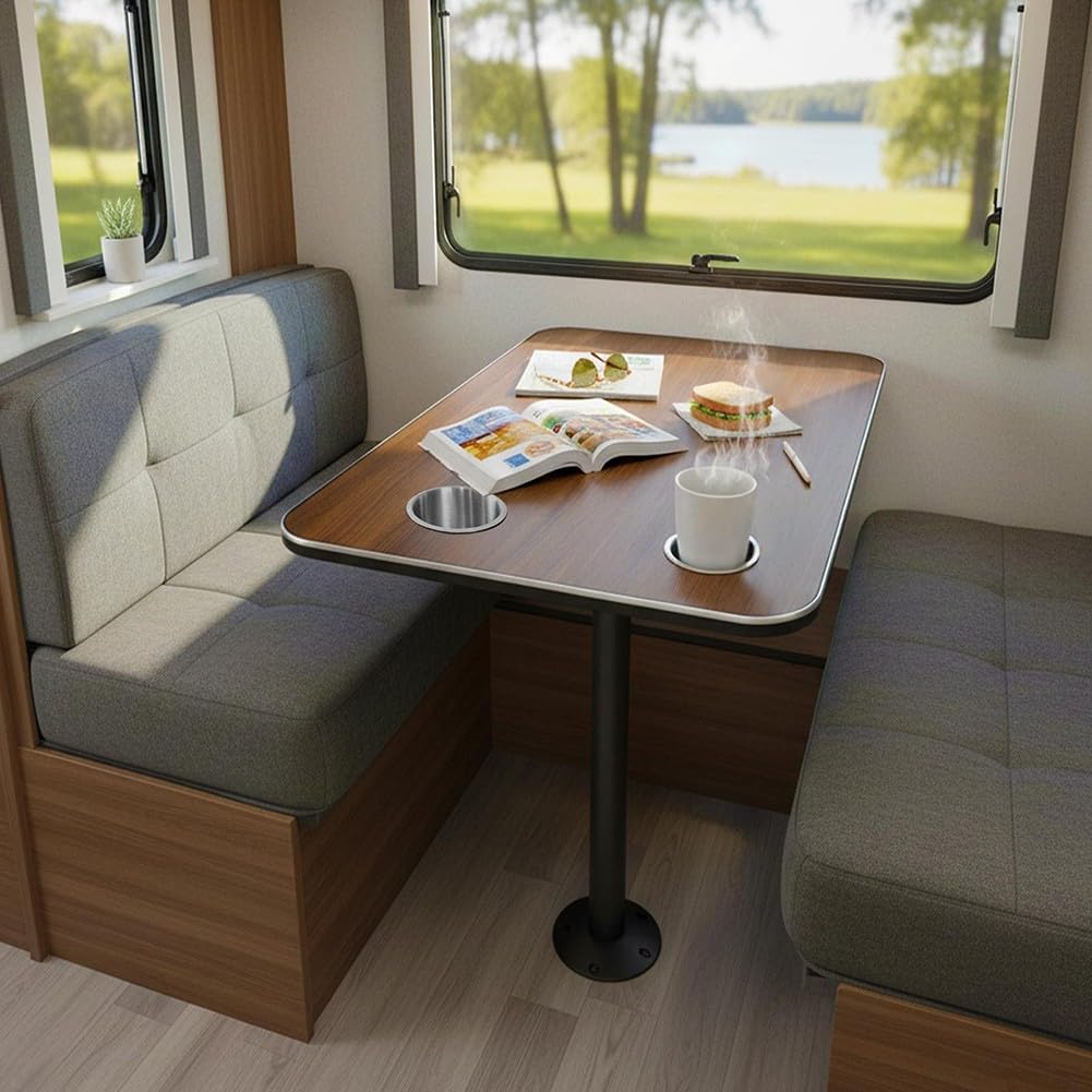 Accessori per portabicchieri per camper, in legno massello, 800 x 400 mm, con 2 portabicchieri in acciaio inossidabile, bordi arrotondati per la sicurezza, per barche, yacht e camper (L-128)