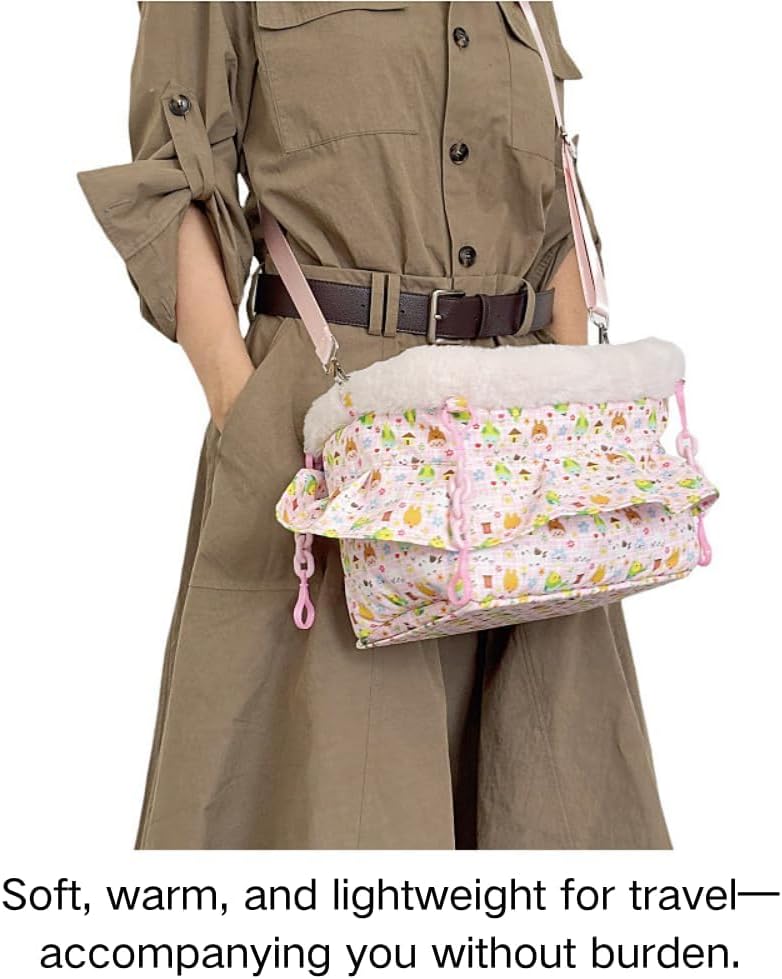 2 in 1 Warm Bird Carrier Bag, Bird Hammock Bed for Cage, Winter Travel Bag, Portable Parrot Outing Bag for Lovebird, Budgie, Conure, Quaker, Small Medium Birds (Pink,Large)