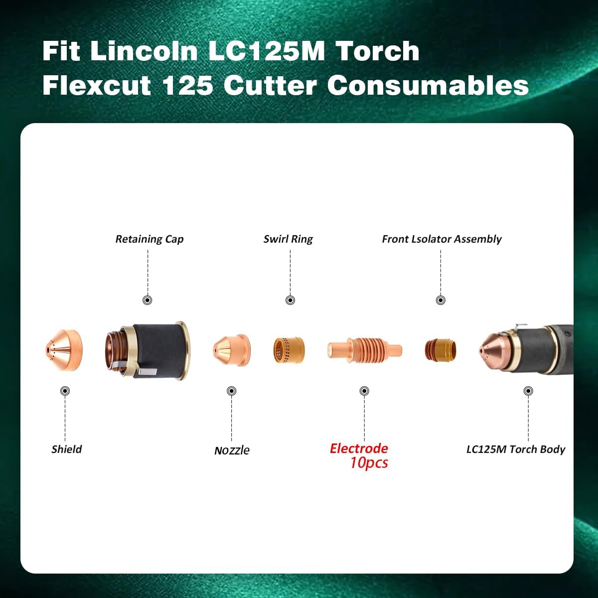 PLAXCON LC125M Torch Electrode BK14300-1 fit Flexcut 125 Cutter Lincoln Consumables 10pcs
