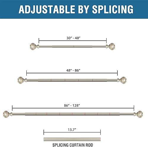 Miniatura 6 de H.VERSAILTEX Barras de cortina para ventanas de 48 a 86 pulgadas, barras de cortina de empalme único resistentes con soportes, barra de cortina