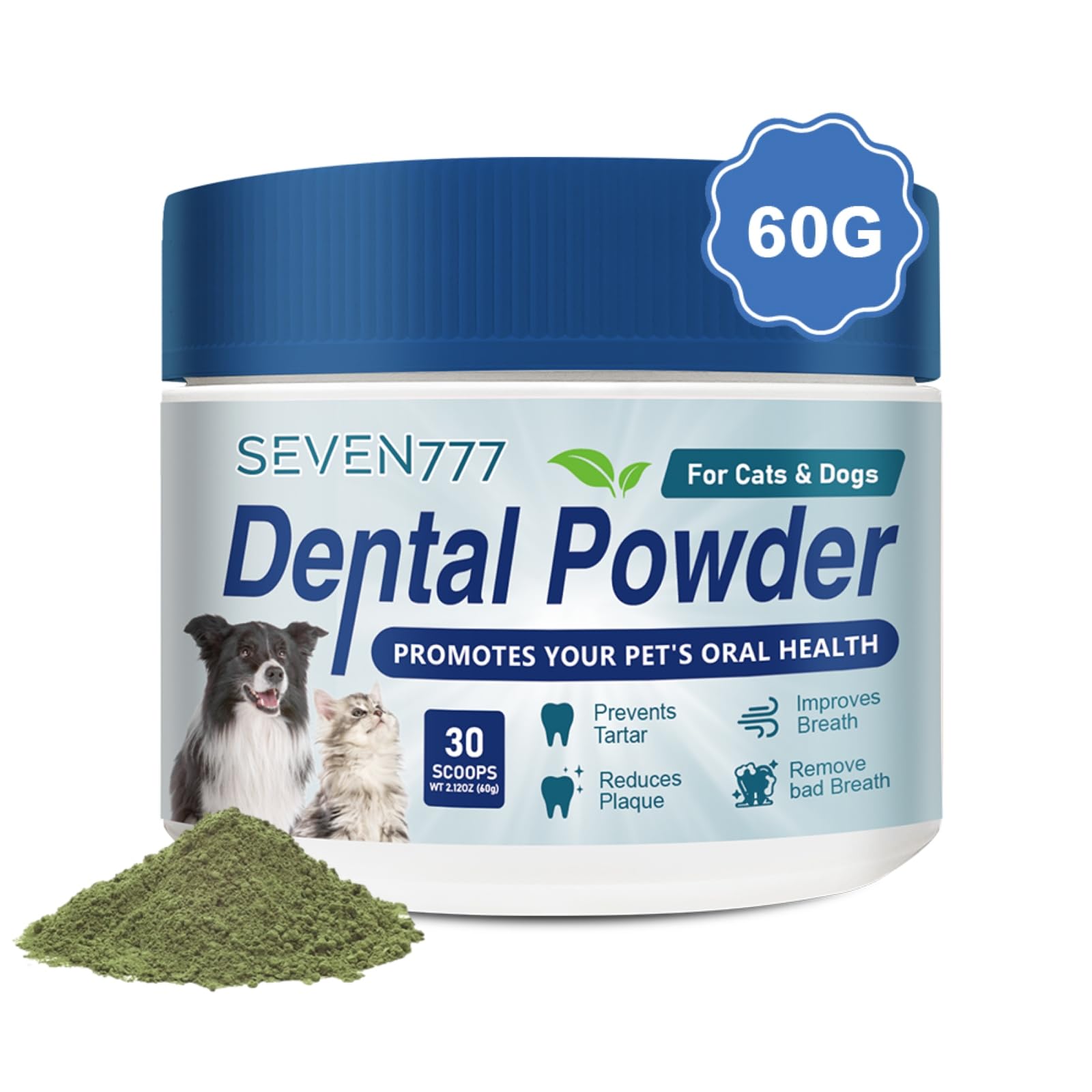 Seven777 Pet Dental Powder,Teeth Cleaning Powder for Dogs and Cats, Plaque &amp; Bad Breath Off,Dental Care Supplies for Small, Medium, Large Dogs and Cats