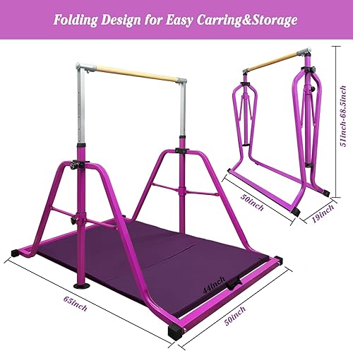 Miniatura 4 de Barra de gimnasia plegable y movible, barra horizontal para niños y niñas, equipo de gimnasio que no se tambalea para el hogar en interiores, altura