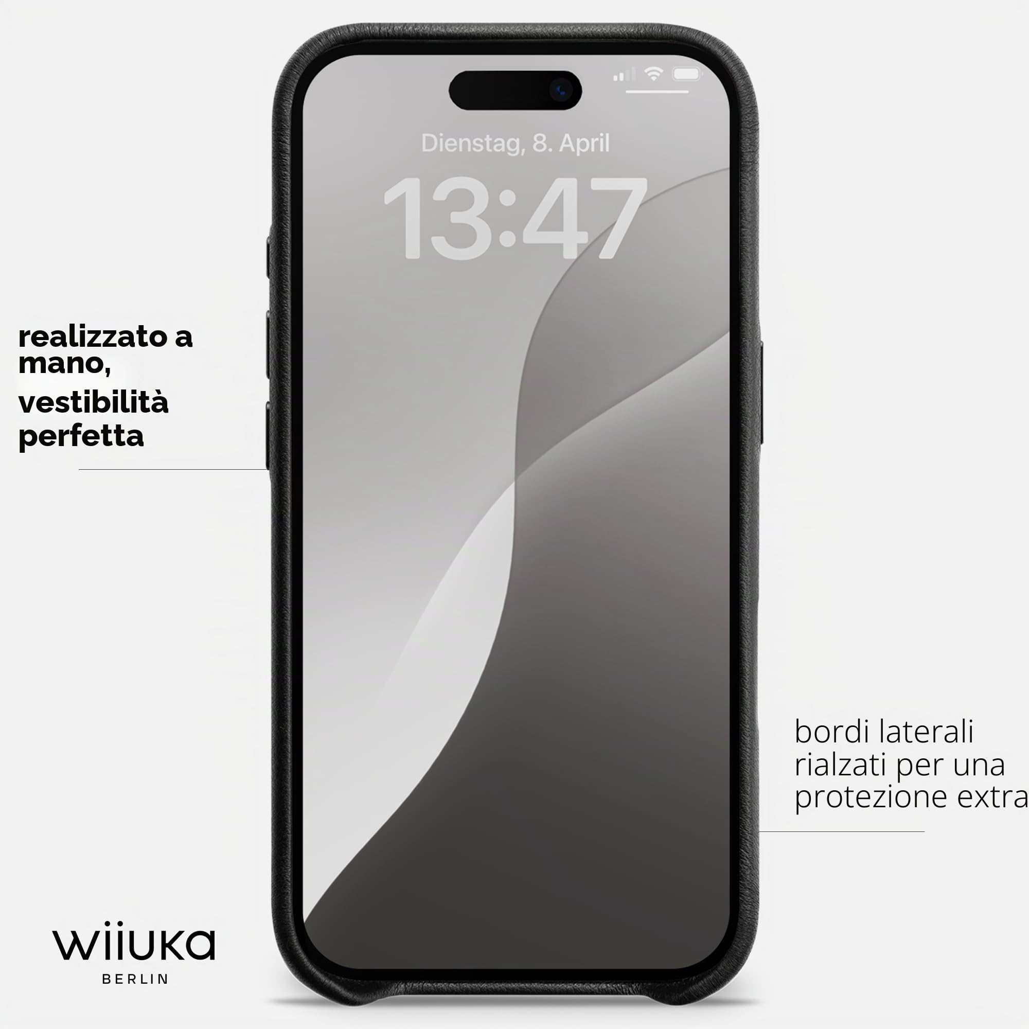 WIIUKA Custodia per iPhone 17, in pelle tedesca, ultra sottile, di alta qualità, colore: nero