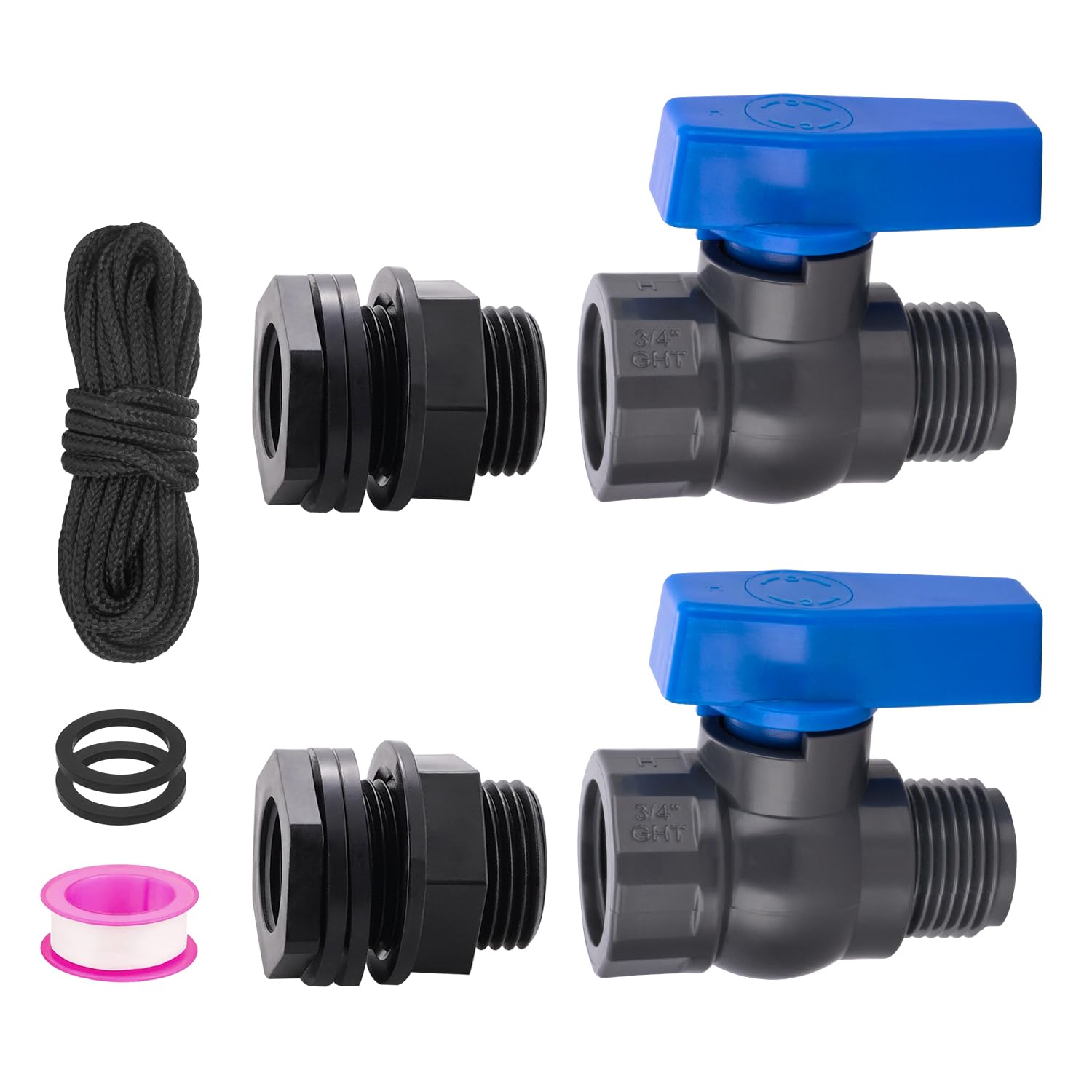 PVC Rain Barrel Spigot Kit 2 Pack 3/4" GHT Garden Hose Shut Off Valve With Bulkhead Fitting Garden Hose Thread Ball Valve for Water Adapter Tanks, Aquariums, Tubs, Pools