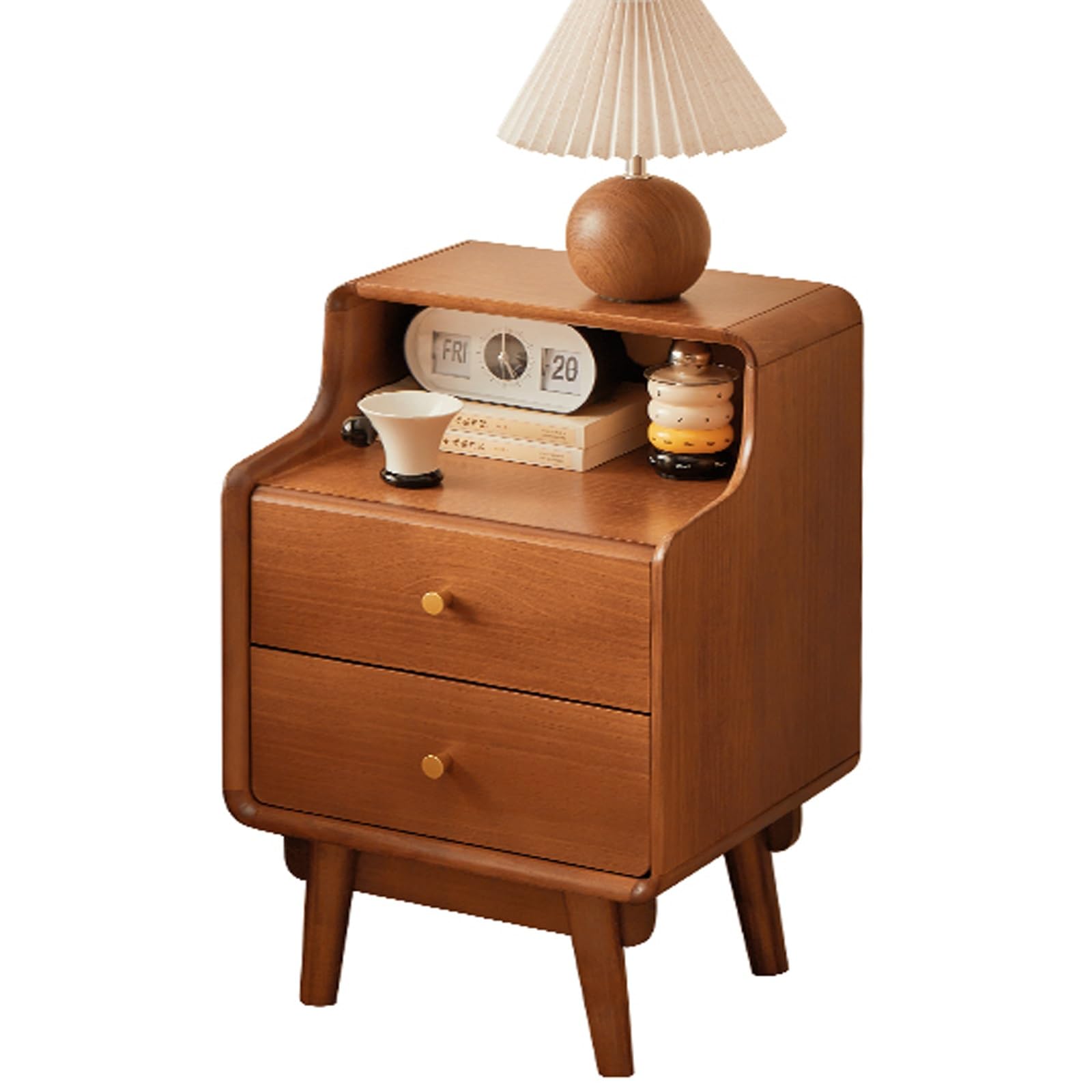 Modern Nachttisch Mit Schublade & Ablagefach – Mid-Century Design, Rustikal Braun, 2-stufig, Fürs Schlafzimmer