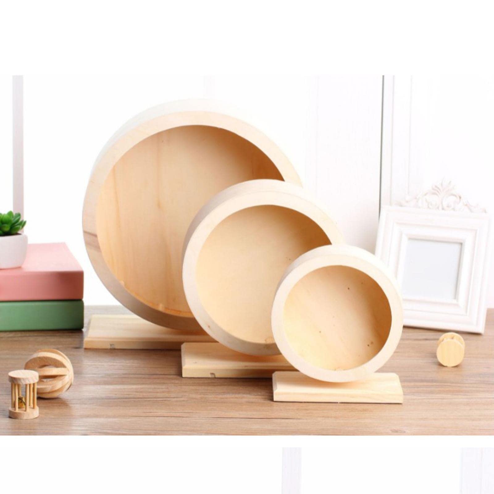 Générique Roue d'exercice Silencieuse pour Hamster, Roue en Bois, Base Antidérapante, Accessoire pour Petits Animaux, Fonction Décorative, Convient Aux Peti, M