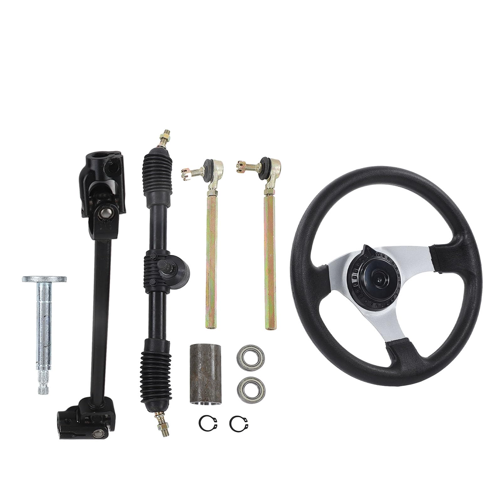 Kit Sterzo Go Kart, Gruppo Volante Go Kart in Gomma ABS in Metallo con Accessori di Installazione Kit Tirante Volante per Motori 150‑250