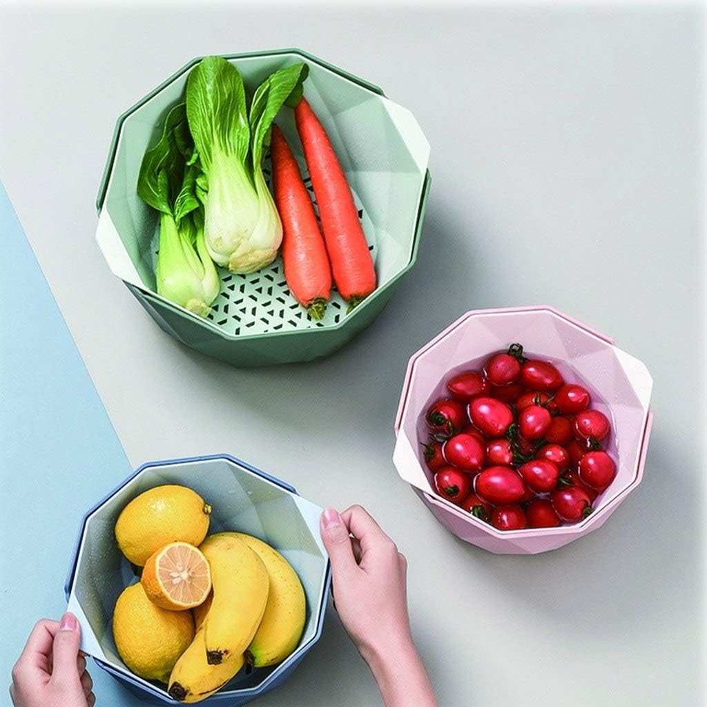 Double Layer Colander of Round Strainer Perfect for Draining Pasta Washing Vegetables and Fruits Kitchen Plastic Drain Bowl(Green)