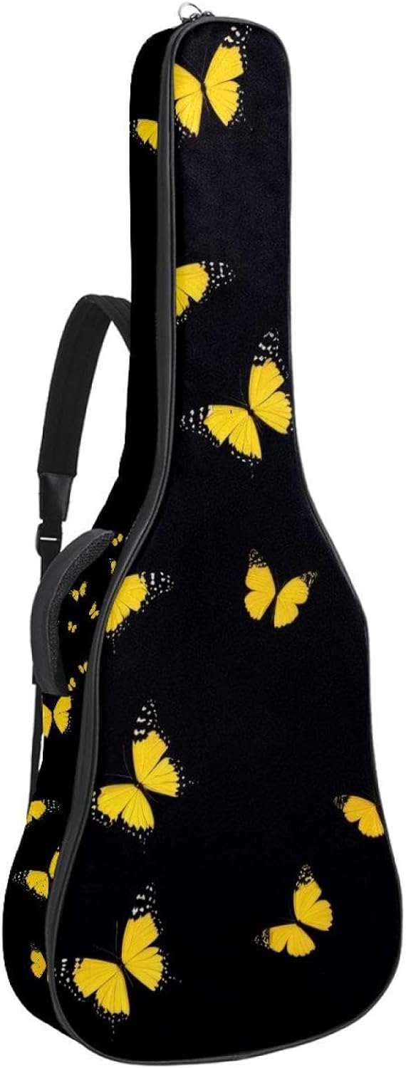 Acoustic Guitar Bag, 40 41 42 Inch Guitar Case Cover Soft Guitar Gig Bag for Acoustic Electric Bass Classical Guitar, Yellow Butterflies Pattern
