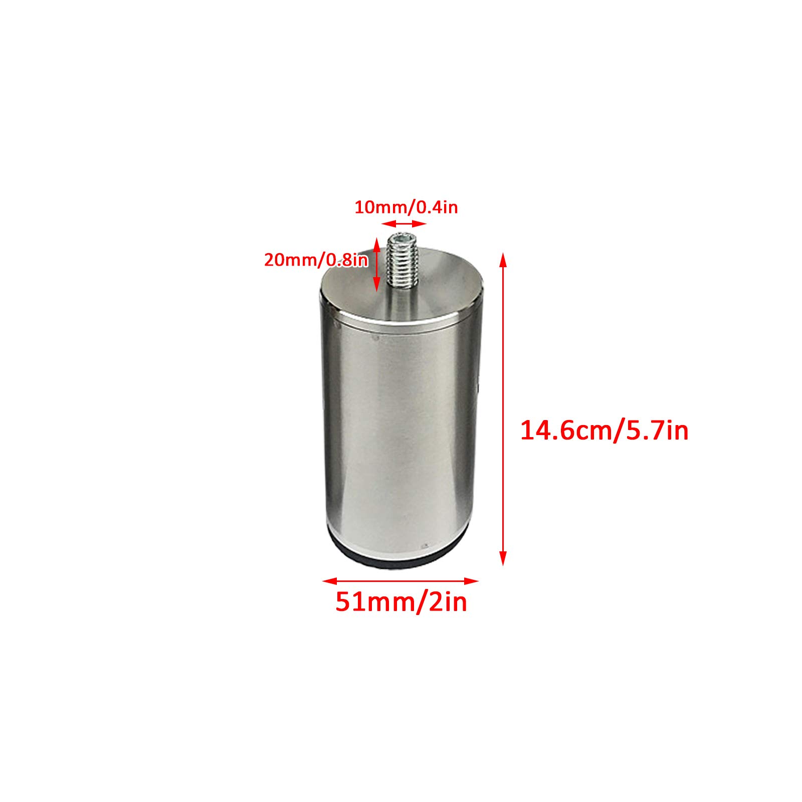 Gambe filettate in acciaio da 14,6 cm, per divano e letto, con gambe in pelliccia di metallo antiscivolo, per cucina, bagno e tavoli, design slish, 4 pezzi