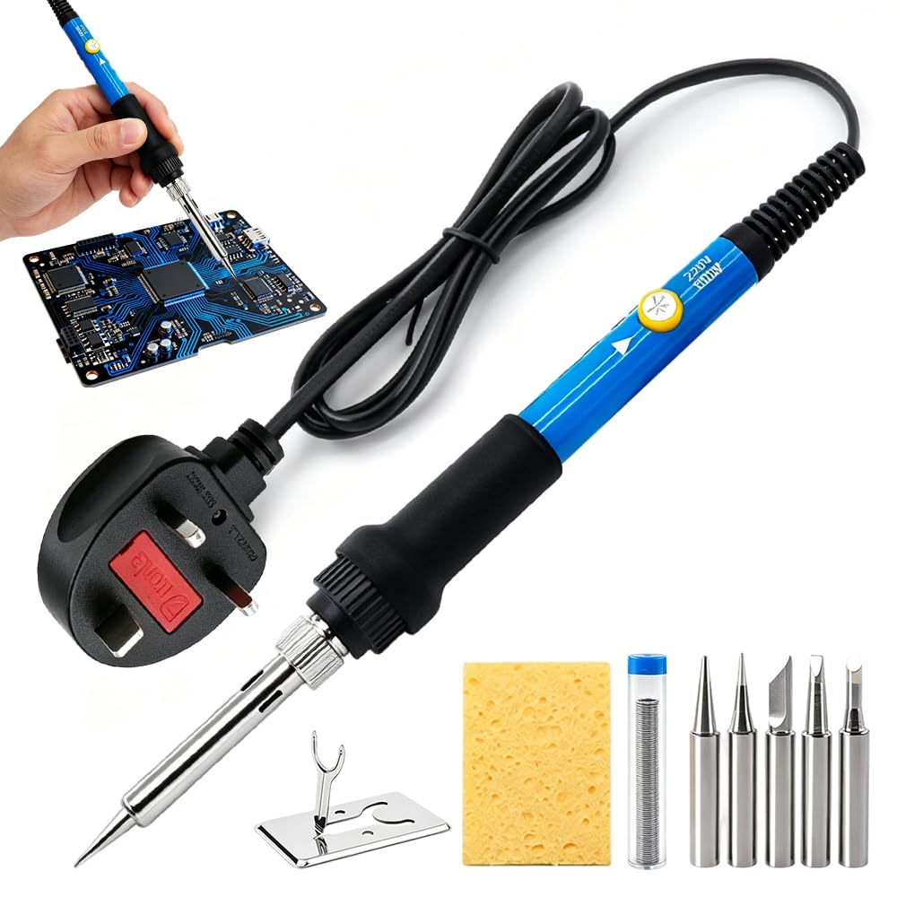 XPJBKC 9PCS Soldering Iron Kit, 60W Adjustable Temperature 200-450℃, Soldering Gun Welding Tools with 5 Different Solder Tips Stand Solder Wire and Sponge for Electronics Repair and DIY Projects