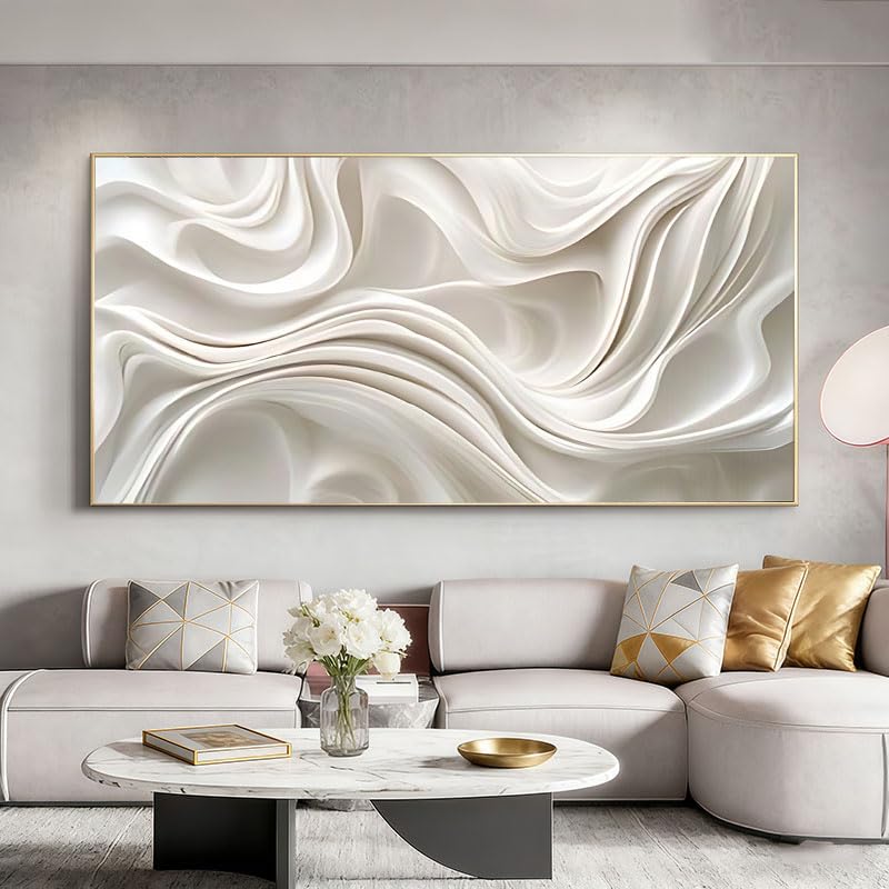 Cuadro abstracto de olas blancas en lienzo moderno de 40x80cm 5
