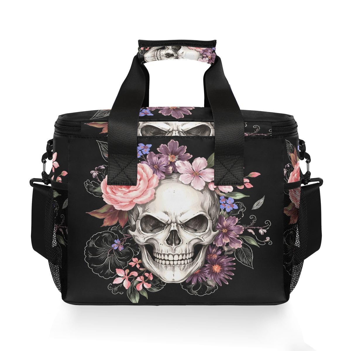ALAZA Sugar Skulls Rose Große Kühltasche Lunchtasche wasserdichte Kühltasche für Camping, Picknick, Grill, Familie Outdoor-Aktivitäten Large Multi02
