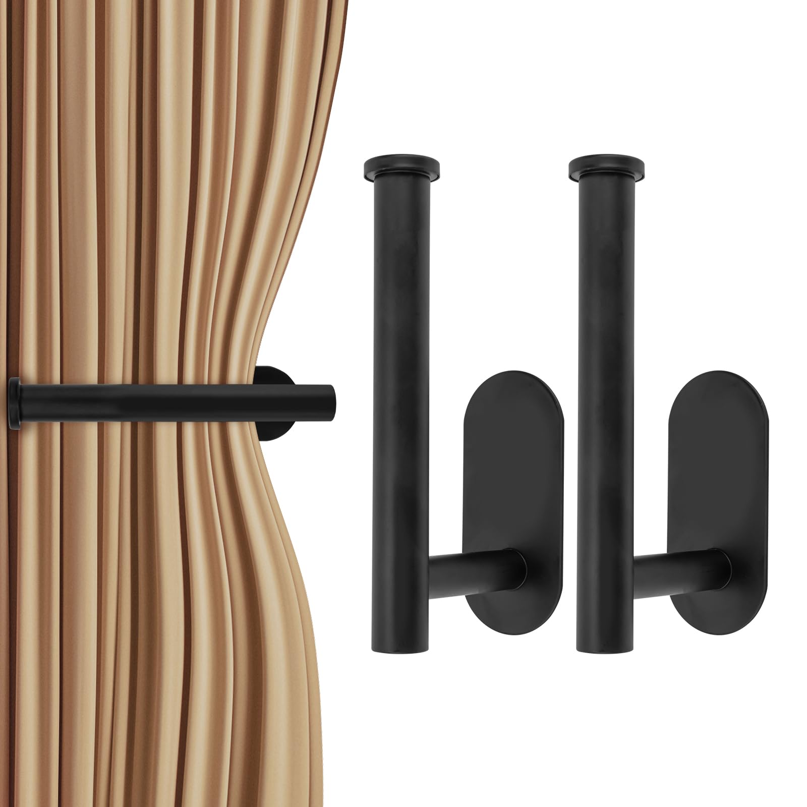 Adorila 2 Pack Metal L Shaped Curtain Holdbacks, No Drill Wall