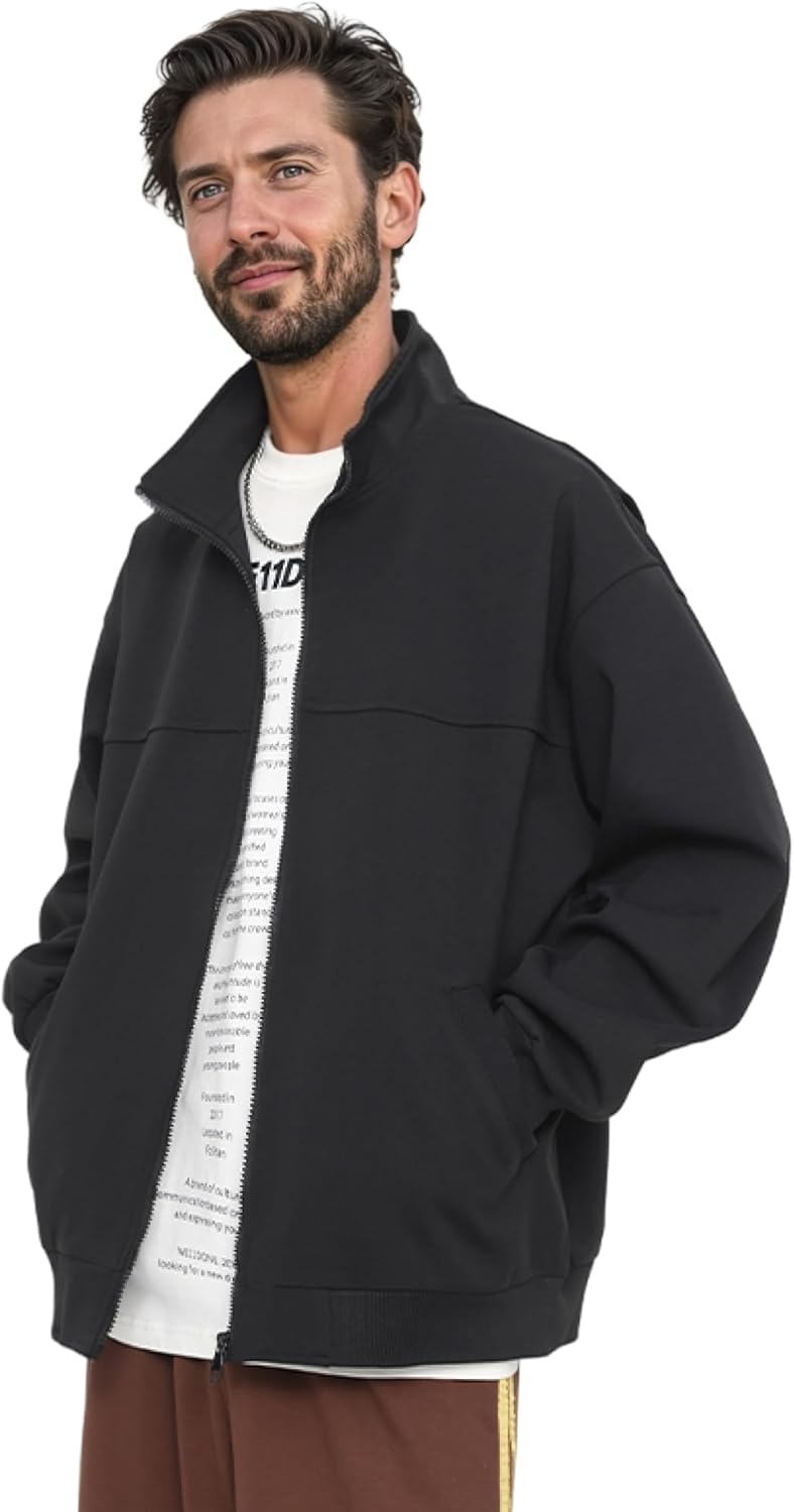 Men's Athletic Zip-Up Fleece Jacket, Hooded Long Sleeve Pullover, Full Length Cardigan with Storage Pocket