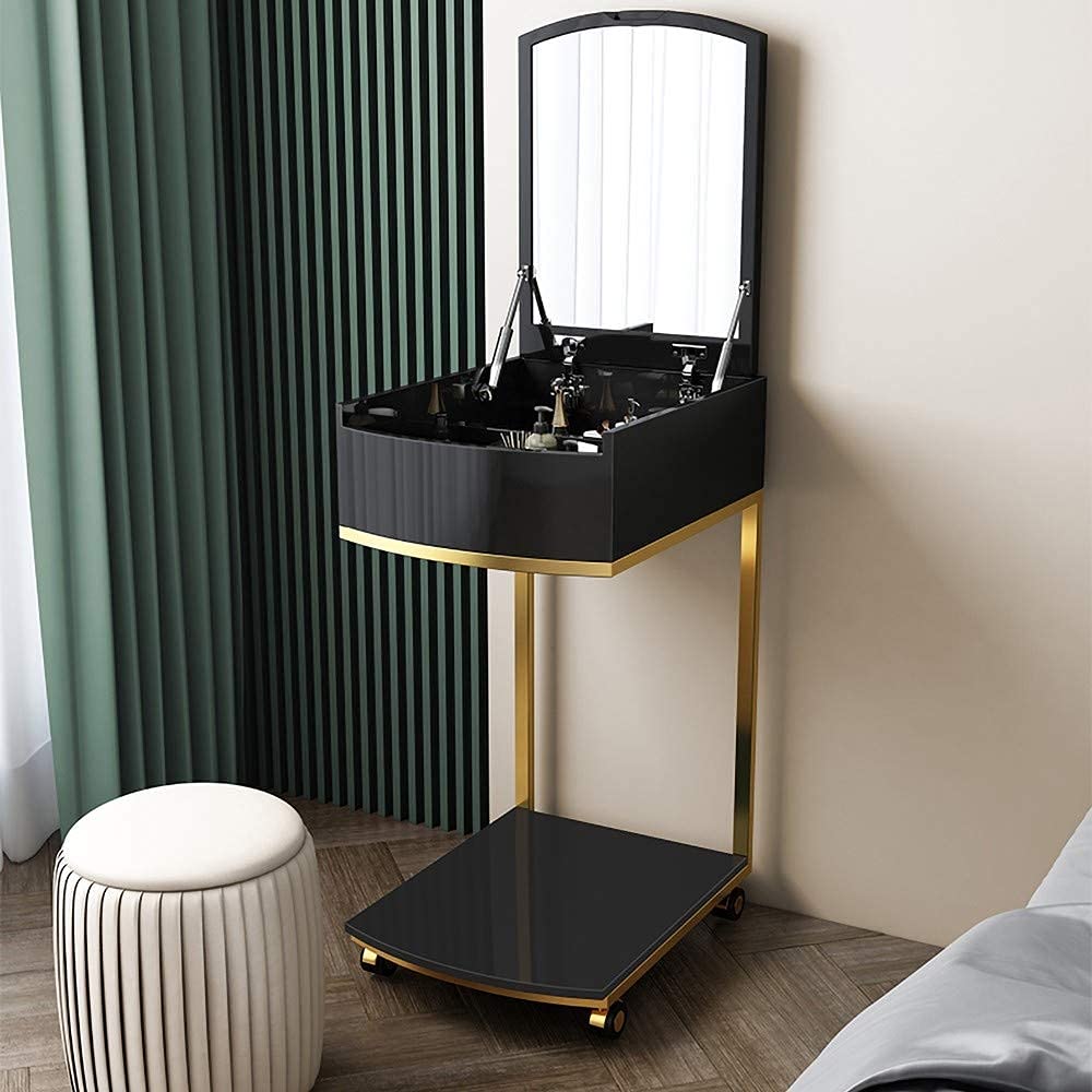 KOHINOOR DECOR Green Ply Plywood Modern and Expandable Makeup Vanity C-Shaped Table with Flip Top Mirror & Caster | Merino Laminate with Hettich/Ozone Hardware Dressing Table-image-28