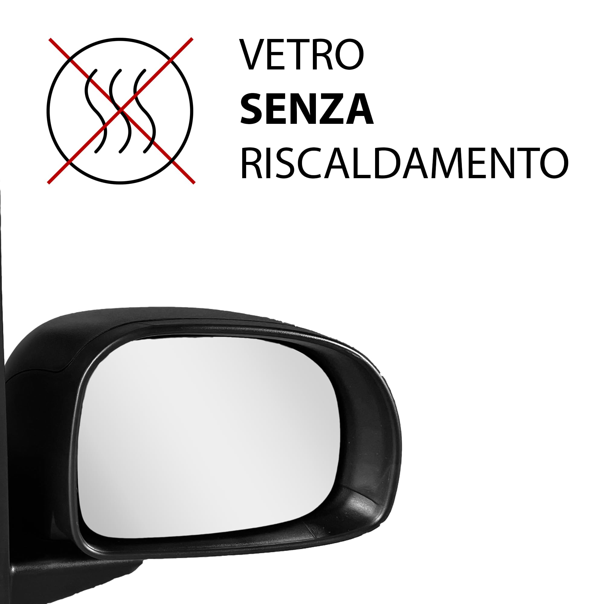 Specchietto Retrovisore Esterno Nero compatibile con FIAT PANDA 2012>. (MANUALE). Vetro cromato e convesso senza riscaldamento. Calotta nera (DESTRO)