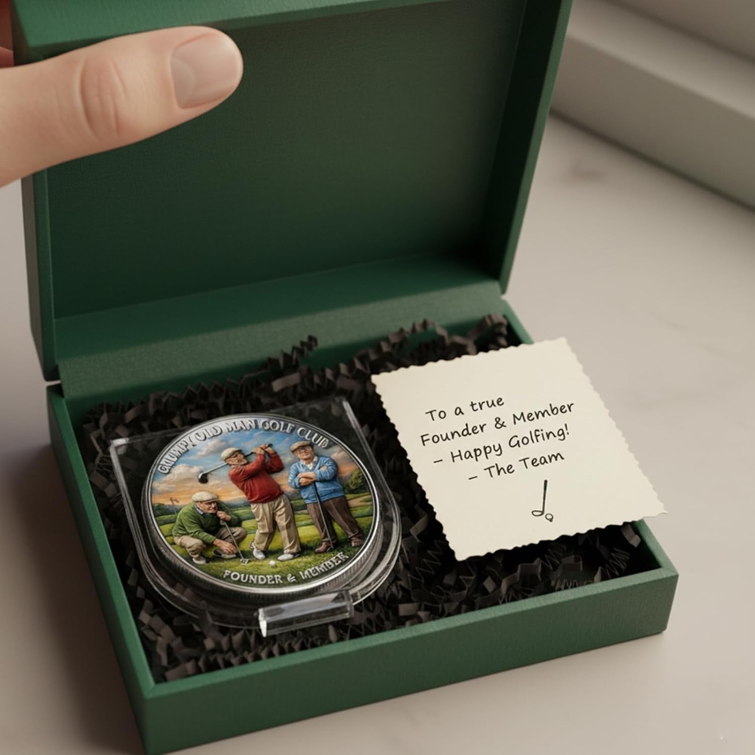 Monety Upominkowe Dla Zrzędliwego Golfisty Monety golfowe. Dwustronny projekt z zabawnym przesłaniem. Zabawny prezent ekspozycja na stole lub trofeum.