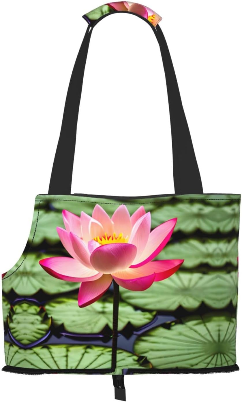 Lotus Flower Print Portable Foldable Shoulder Bag for Travel,with Collar Hook and Handle Pad,Cute Stylish Design