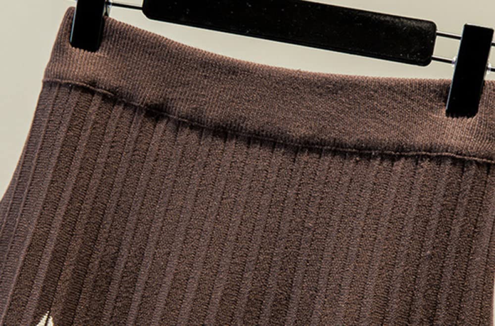Gonne Lunghe Invernali, Gonne Pieghettate caffè Sexy per Le Donne Gonna A Vita Alta Boho Elasticizzata in Vita Gonne Invernali Calde Maxi Gonna in Maglia A-Line Gonna Ampia A Balze A Pendolo