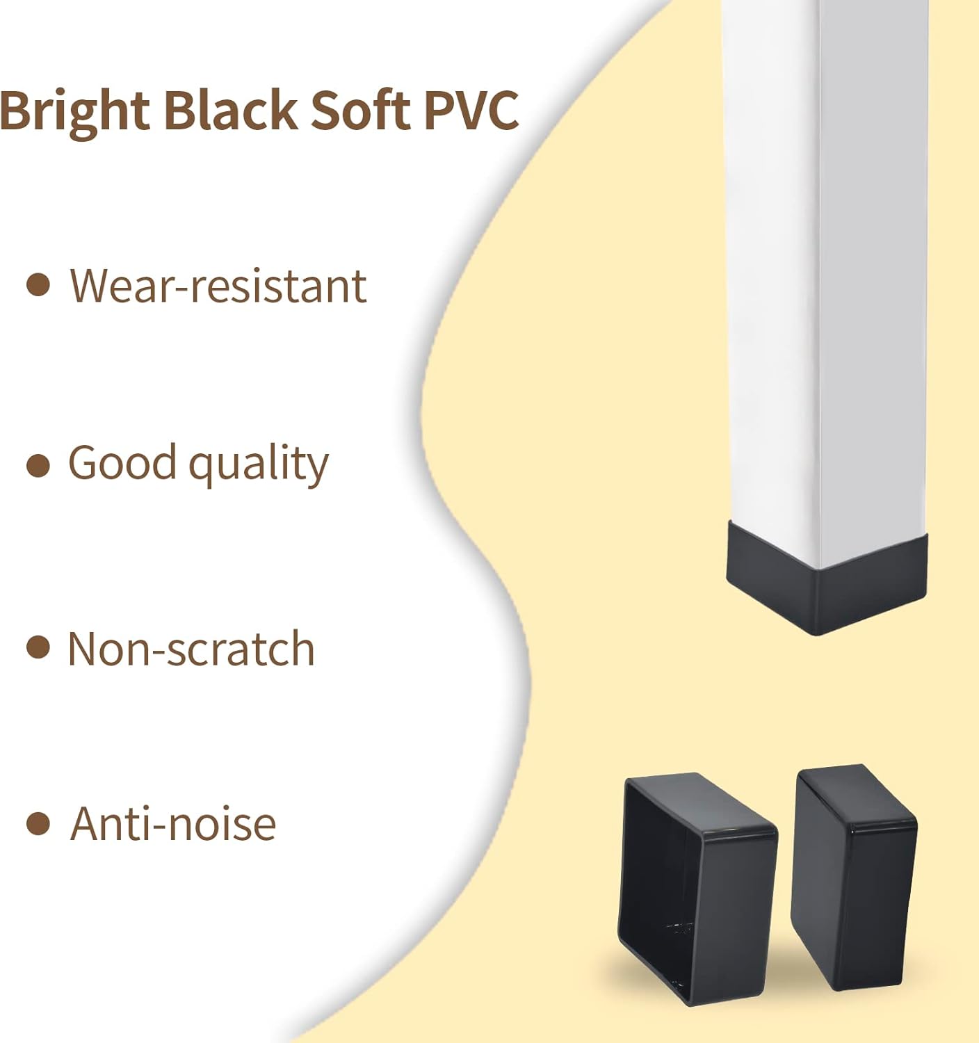 Flyshop 4Pcs Chair Leg Floor Protectors, Bright Black Anti-Scratch PVC Square Chair Leg Caps, Furniture Feet Covers for Hardwood Floor, 70 x 70 mm, 2-3/4" x 2-3/4"