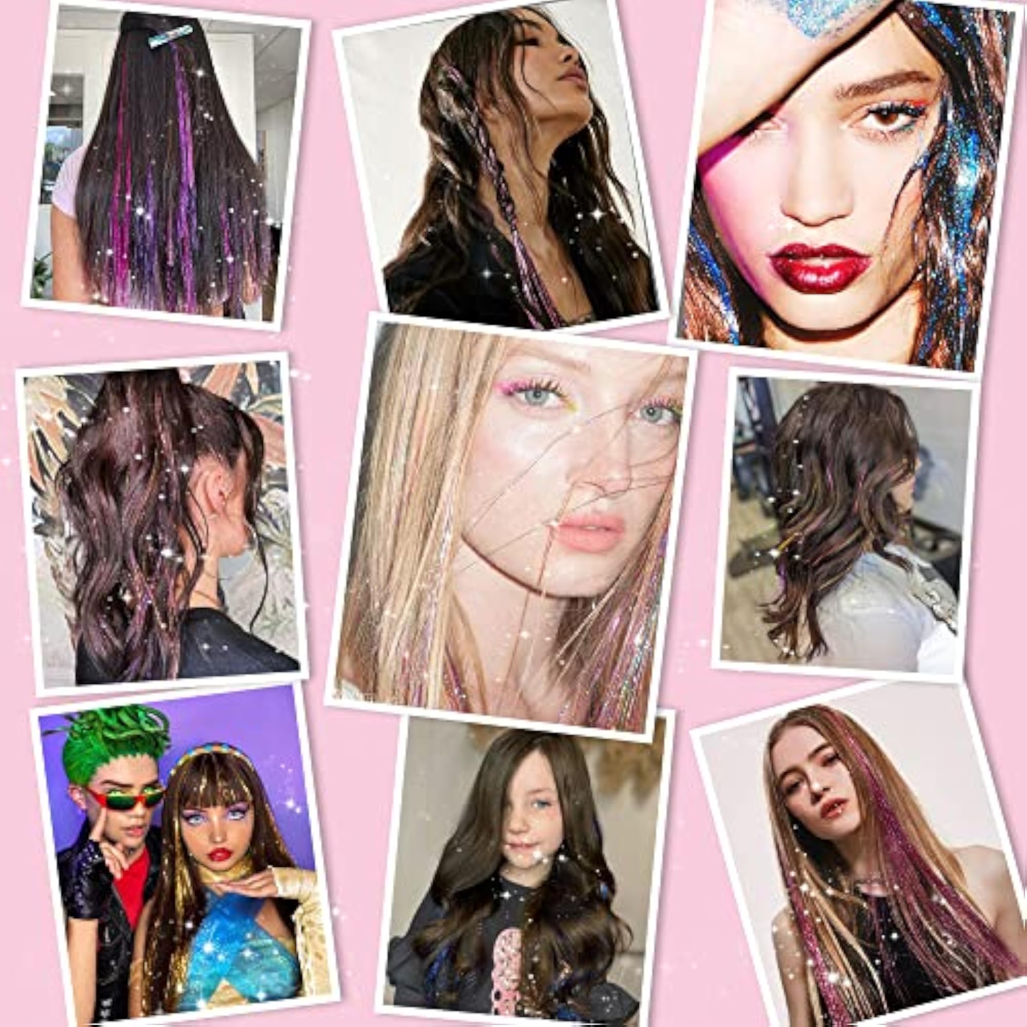 Clip in Hair Tinsel, Pack of 12 Pcs