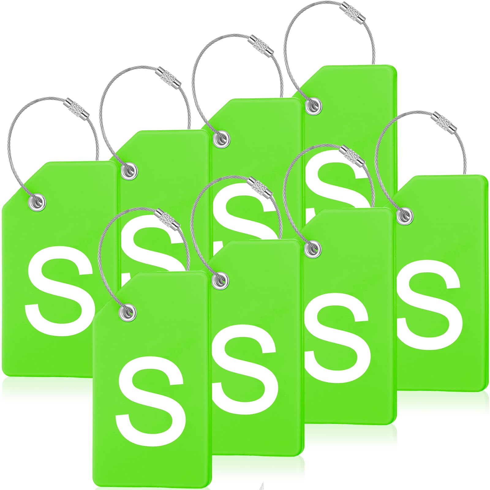 8 Pcs Initial Letter A-Z Luggage Tags Silicone Suitcase Instrument Tag with Name Card and Stainless Steel Loop(Letter S,Green)