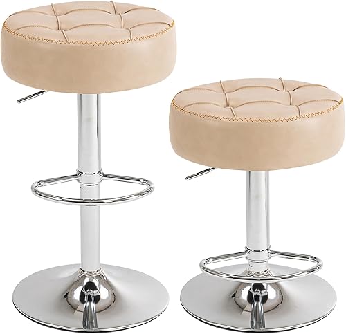Modernos taburetes circulares giratorios de altura ajustable, silla giratoria de altura de mostrador de 360, cómodo asiento de piel sintética, ideal