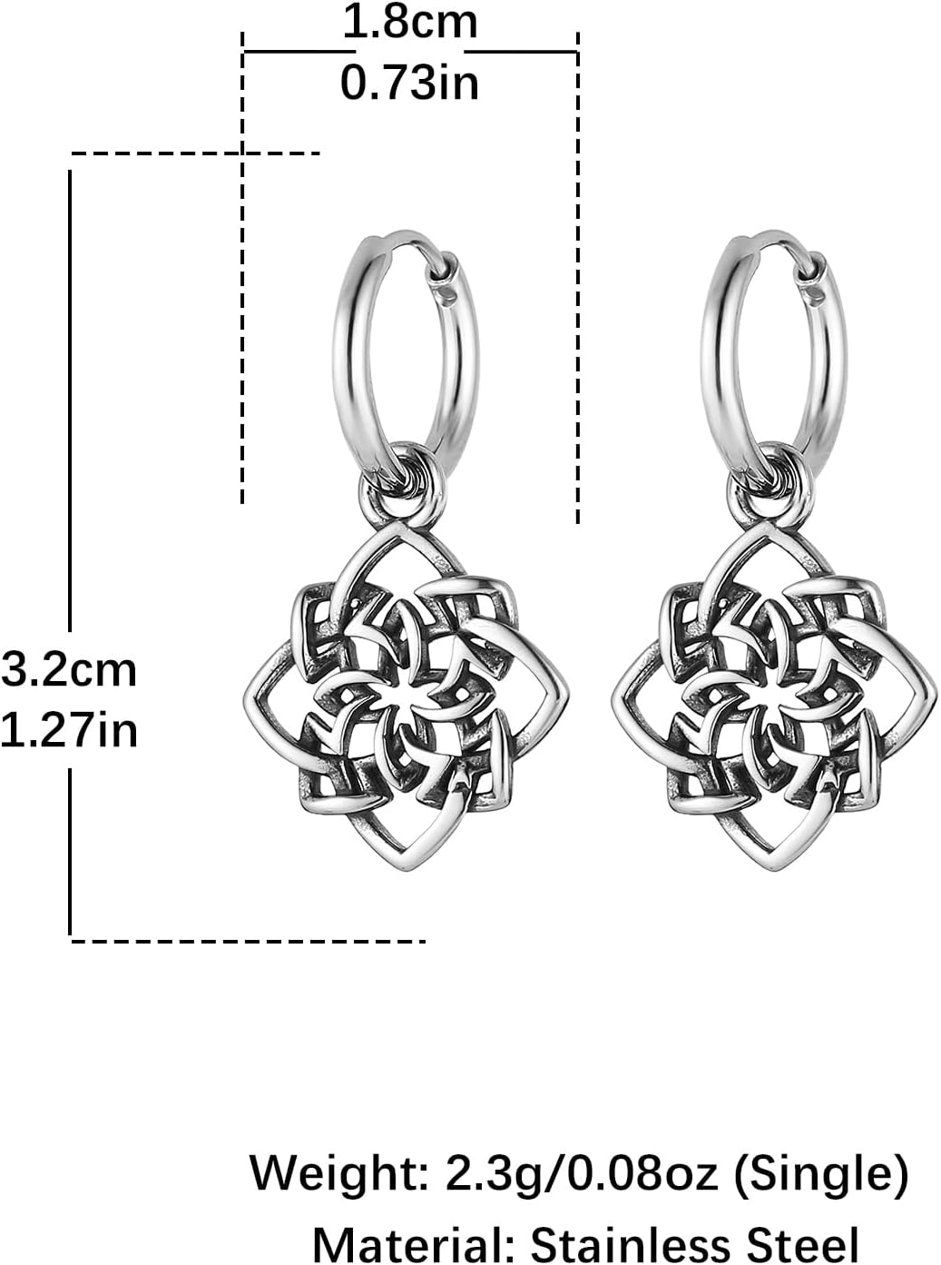 HZMAN Retro Stainless Steel Celtic Knot Fashion Hoop Earrings Eternal Knot Drop Dangle Earrings for Women - Image 5