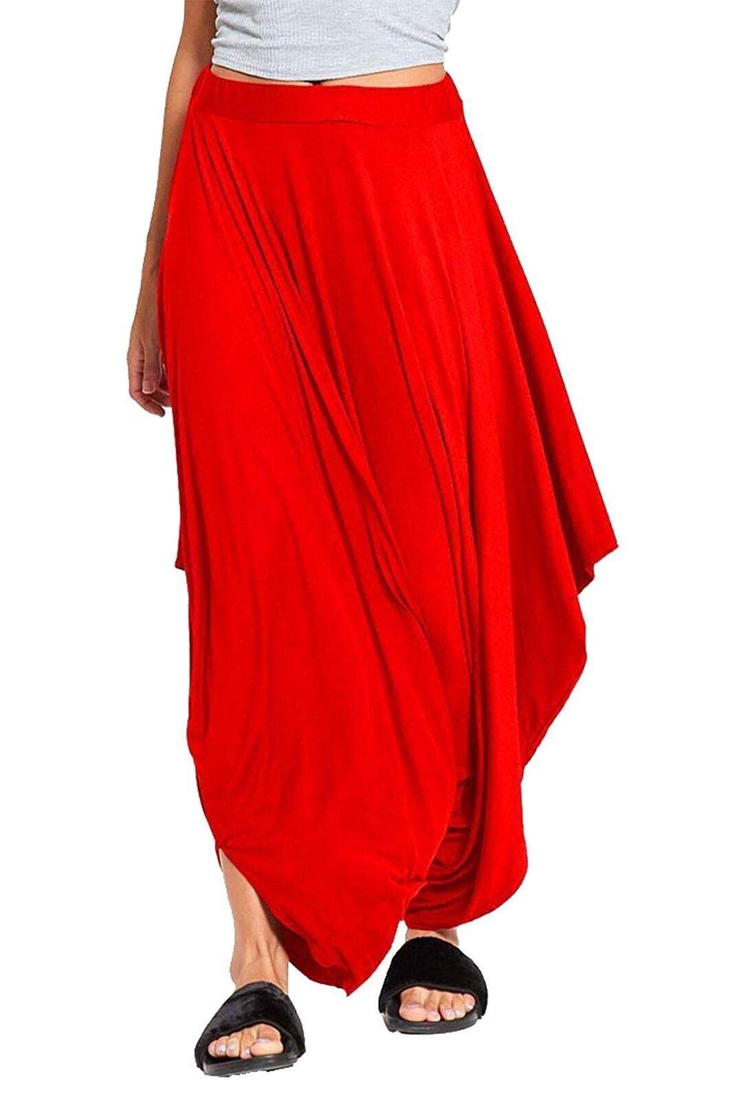 Janisramone Women's Red New Plain Baggy Alibaba Harem Trousers Pants Lagenlook Stretchy Hareem Leggings