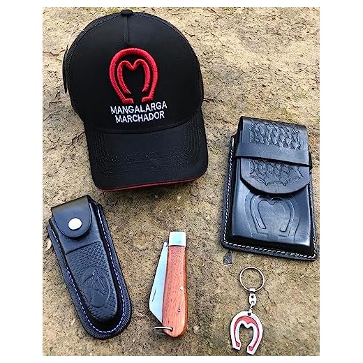 Kit country de couro legitimo com 5 peças - boné mangalarga, capinha de celular, canivete, bainha de canivete, e chaveiro mangalarga todos com materiais super resistentes (Preto)