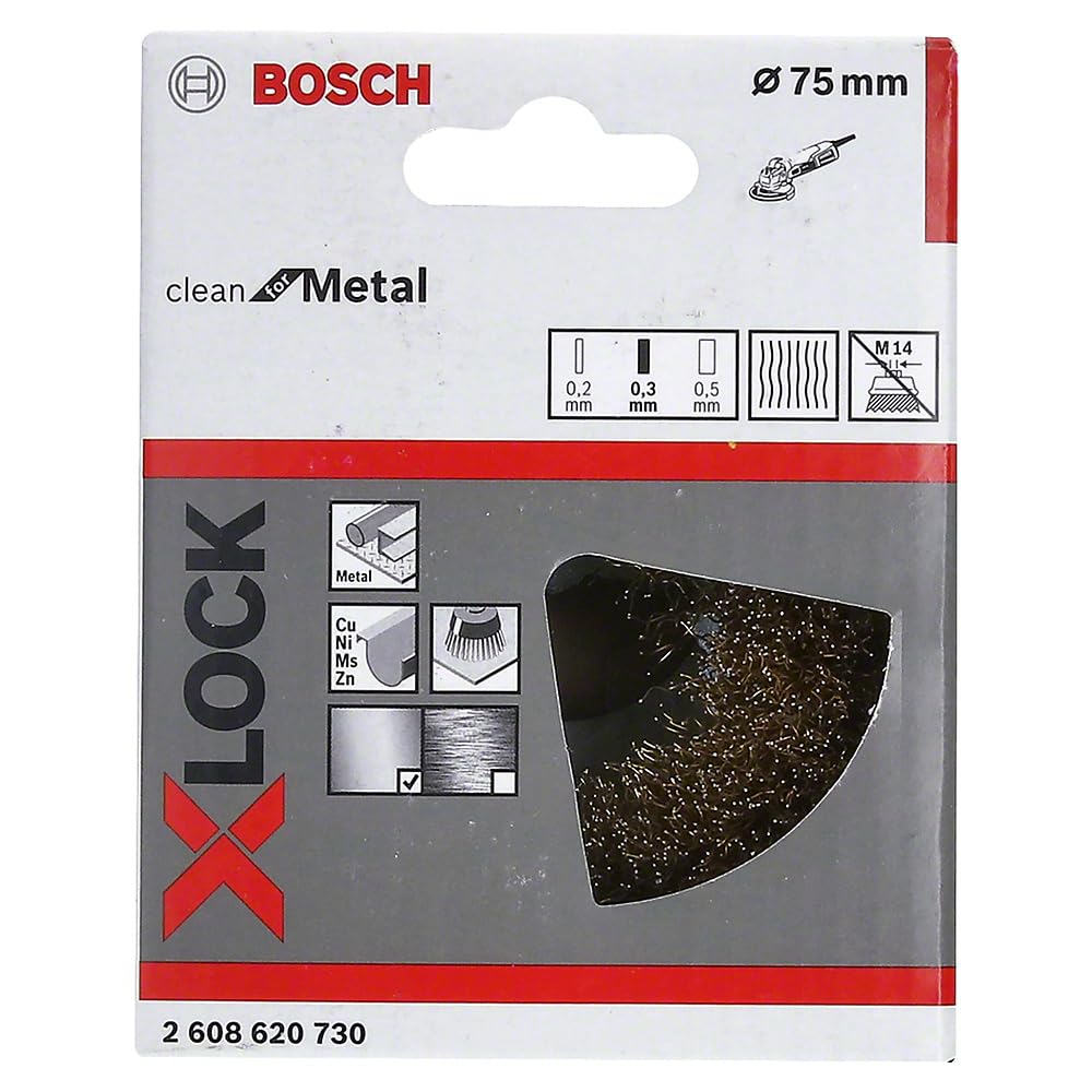Bosch Profesional Szczotka garnkowa druciana z systemem X-LOCK, drut falisty 75, mosiężny 75 mm, 0,3 mm, X-LOCK