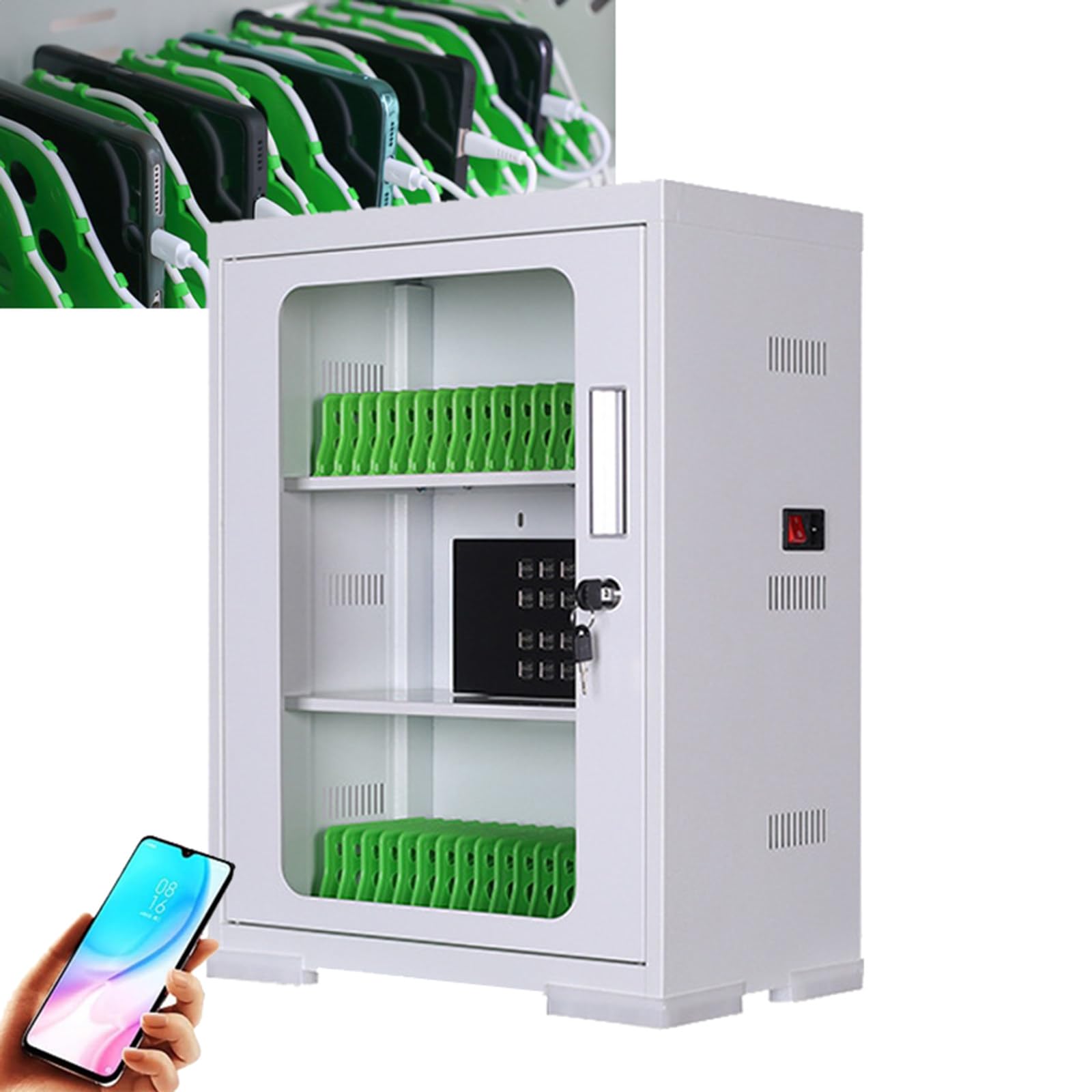 GTHTUHFD Portable Phone Lock Box With Charging Station Secure Cellphone Locker For Conference Rooms Rechargeable Mobile Phone Storage Cabinet,50Slots-60Slots,40slots