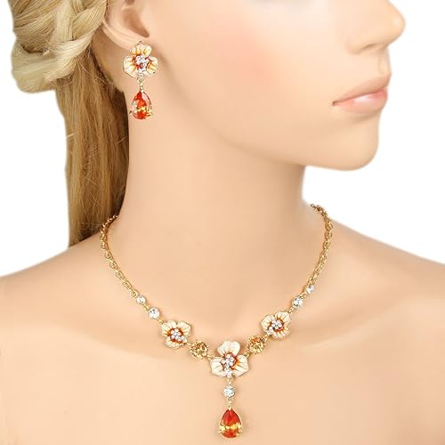 Miniatura 2 de EVER FAITH Juego de pendientes de 3 flores con circonita y cristal esmaltado en tono dorado