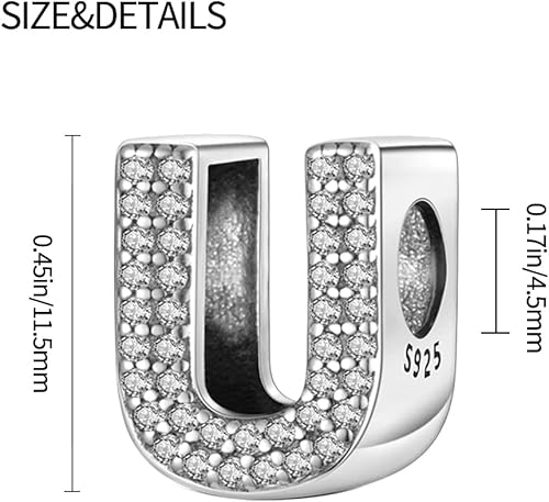 Miniatura 3 de Dijes con iniciales del alfabeto, letras de la A a la Z, plata de ley 925, circonitas cúbicas, colgantes para Pandora, pulseras europeas, collar,