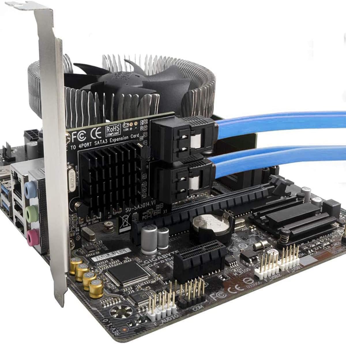 Tarjeta SATA de 4 puertos PCIe 3.0, sin conexión, Bootable - Plug & Play - Añade 4 unidades SATA III de 6 Gbps a tu PC - Chip ASM1064 - Incluye cables y soporte bajo perfil
