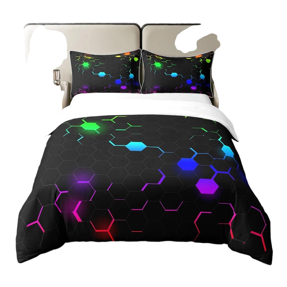 Homewish Modern Metal Honeycomb 100 Cotton Duvet Cover Single,Colorful Ombre Geometric Bedding Set,Hexagon Beehive Comforter Cover,Kids Boys Girls Honeycomb Quilt Cover with 1 Pillowcase,Green