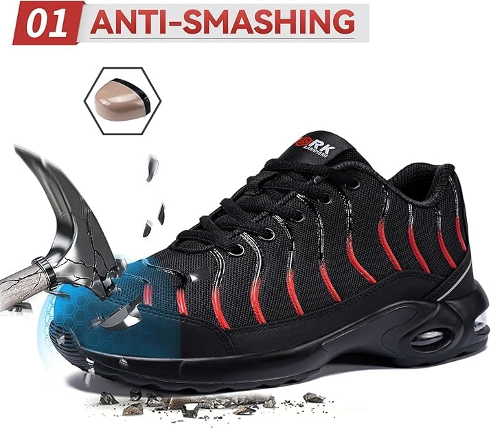 Image of LARNMERN Puncture Proof Cushioned Steel Toe Shoes for Men | Breathable ASTM Wide Toe Lightweight Fashional Style Comfort Slip Resistant Multiple colors available
