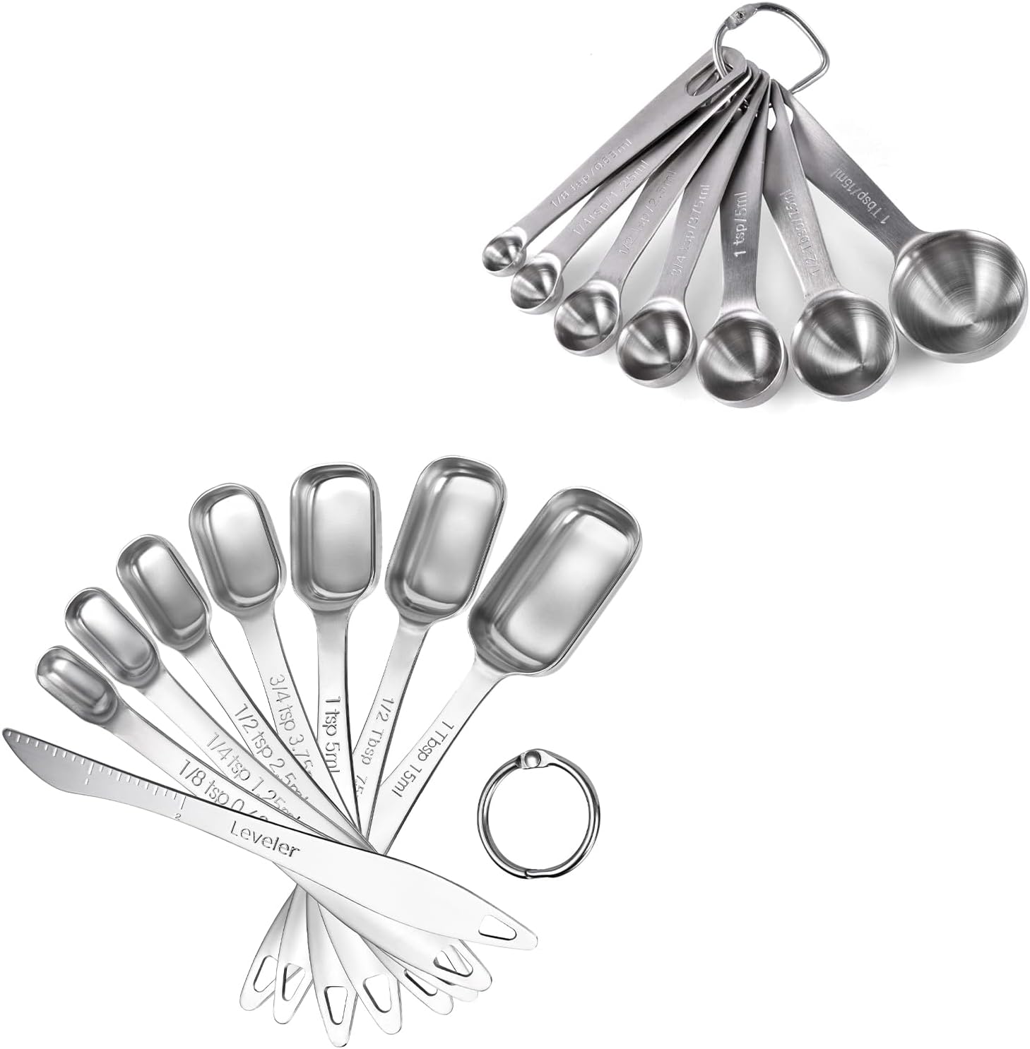 18/8 Stainless Steel Measuring Spoons Set for Dry and Liquid Ingredients Set of 7, and 18/8 Stainless Steel Square Measuring Spoons Set of 8