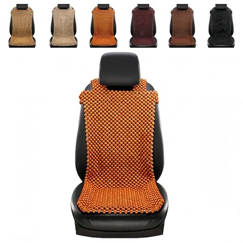 Zekono天然木 ビーズシートカバー マッサージ クールクッション カーシートクッション、シングルシート、運転席用、通気性夏季仕様、小型車・大型車共通対応 (オレンジ-前列シングルシート)