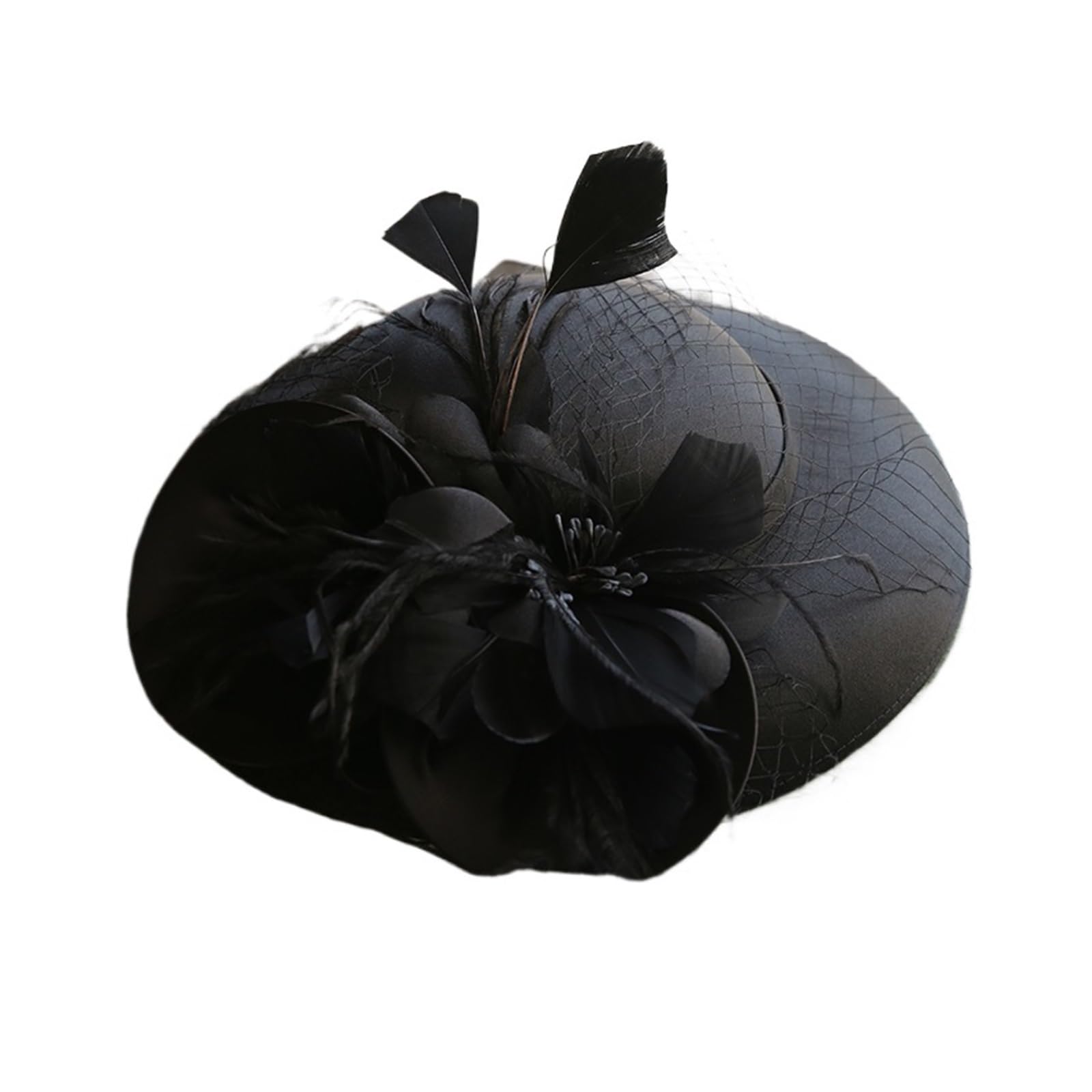 HEUchuan Elegant Women Large Brim Flower Fascinator Hat Cocktail Wedding Party Headpiece Headwear Hair Accessories(Black)