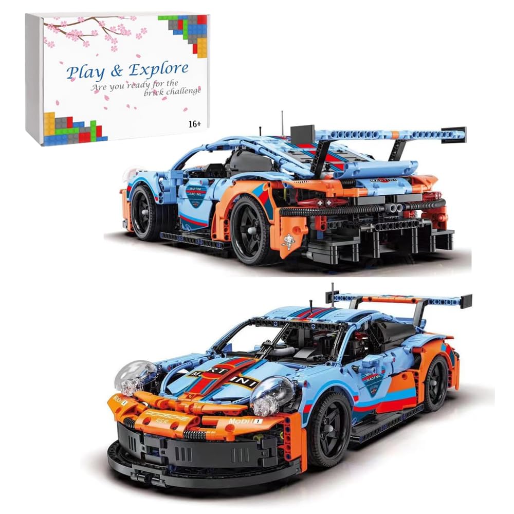 Technik Sports Car Building Kit for Porsche 911 Gulf Blue, 1680 Pcs Racing Car Model Construction Kits, MOC Creative Supercar Toys, Exclusive Collectible Race Car Model, Gifts for Teens Adult
