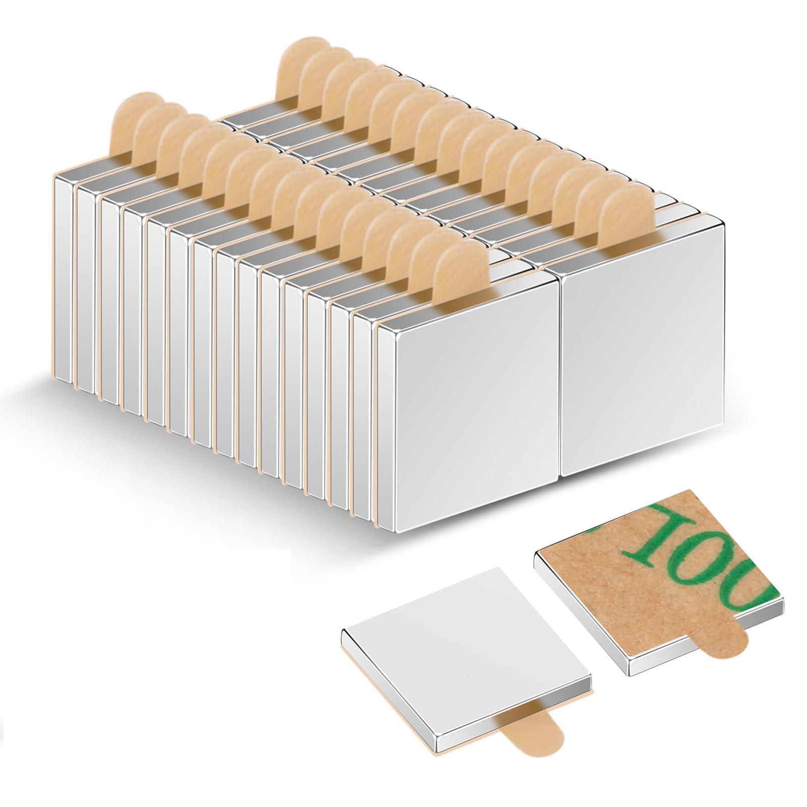 Pack of 30 Neodymium Magnets, Self-Adhesive Magnets 10 x 10 x 1 mm, Self-Adhesive Flat Magnetic Plates, Rare Earth Magnets for Whiteboard, Fridge, Photos, Magnetic Strips, Magnetic Board, Crafts