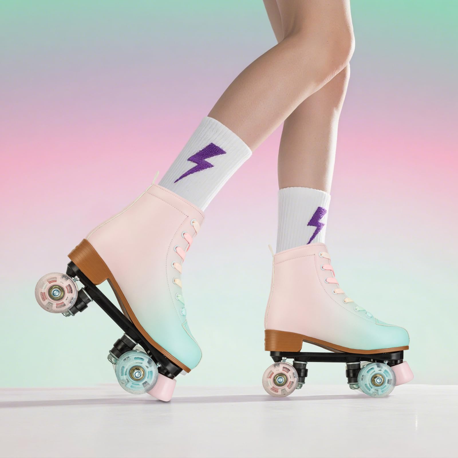 Gets Patins à roulettes pour femme - En cuir synthétique - Quatre roues - Double rangée brillante - Pour intérieur et extérieur