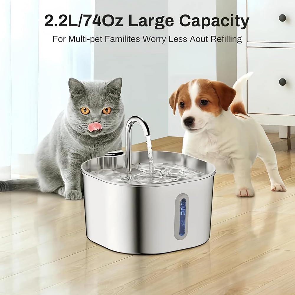 Selenepets Doggy Fountain, Fuente para Perros Selene, 2.2L/4L/7L Fuentes para Mascotas De Acero Inoxidable Ultrasilenciosas con Nivel De Agua Visible Y Filtración Multicapa (7L)