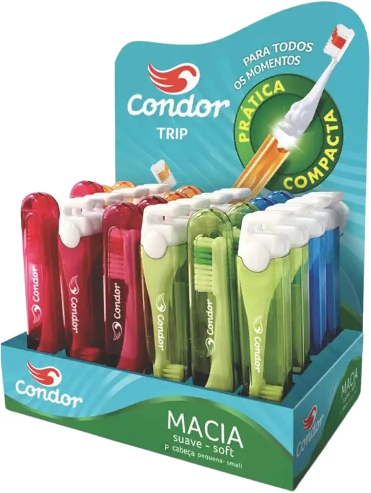 Kit 10 Escovas de Dentes com Tampa, Condor, Sortidas, Macia, Pack de Viagem