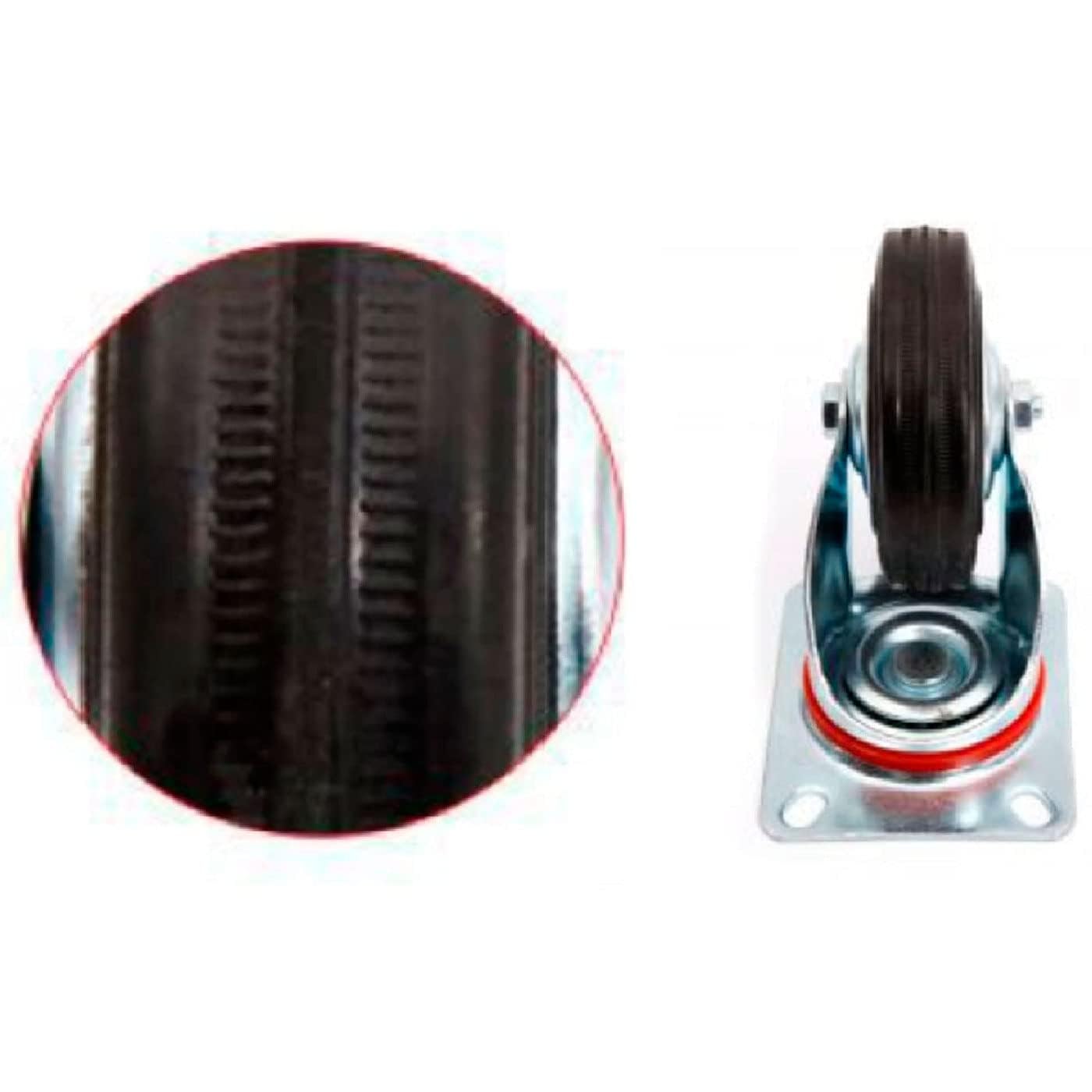 ACAN Tradineur - Pack de 4 ruedas giratorias con freno para muebles, incluyen placa de montaje, goma y hierro, rueda de transporte para cargas pesadas, industrial, Ø 100 mm
