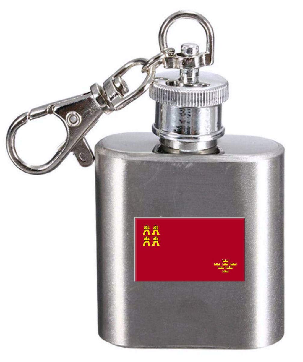 Porte-clés flasque gravé drapeau de Murcia en acier brossé finition premium